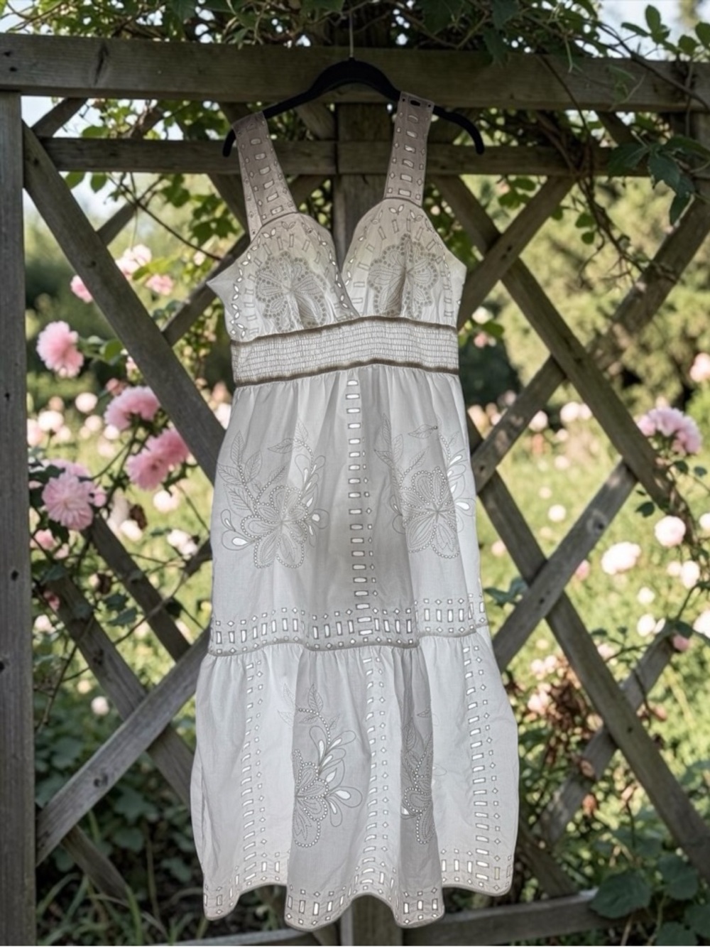 Maxi Sundress White Eyelet Floral Embroidery Cotton XL Boho Cottagecore Rails